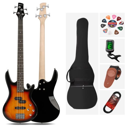 Bajo Electrico de 4 Cuerdas Tamaño Completo P Bass Kit de Inicio Negro para Principiantes con Estuche, Correa y Cable de Guitarra (Sun) - Imagen 7
