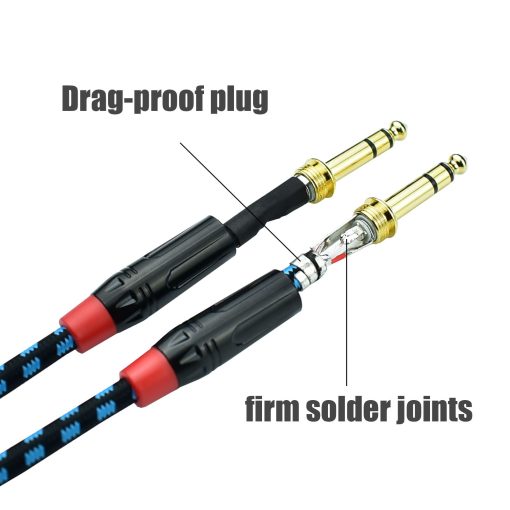 Cable de interconexion equilibrado Mugteeve de 1/4 pulgadas TRS a 1/4 pulgadas TRS, 10FT Cable de audio estereo de un cuarto de pulgada 6.35mm a 6.35mm, Trenzado de nailon resistente, para interfaz, mezcladora, altavoz - Paquete de 2 - Imagen 5