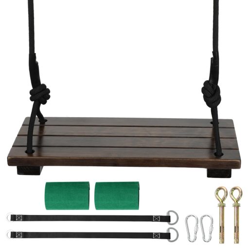Columpio de arbol de Madera, Capacidad de Carga de 500 lbs Columpio de Madera para Adultos y Ninos, Altura Ajustable, Asiento de Columpio Colgante Impermeable para Interior, Exterior, Patio Trasero, Jardin, Parque Infantil (Columpio Recto Chocolate) - Imagen 2