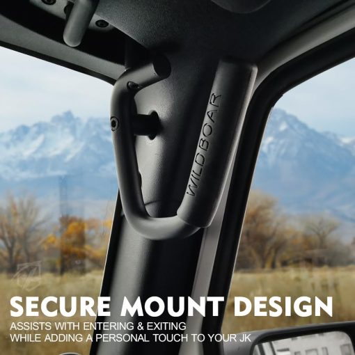 Kit de 4 agarraderas delanteras y traseras de aluminio Xprite - Barras de agarre resistentes y manijas de roll bar para Jeep Wrangler JK JKU 2DR/4DR 2007-2018 - Accesorio interior resistente para todoterreno (Negro) - Imagen 6