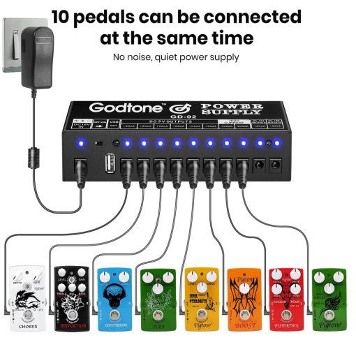 Fuente de Alimentacion para Pedales de Guitarra 10 Salidas Aisladas DC para 9V/12V/18V, 100mA 400mA, con USB(5V2A) GD-02 - Imagen 3