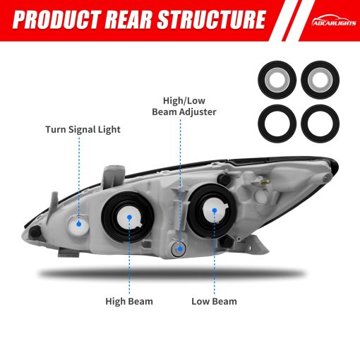 Conjunto de faros ADCARLIGHTS para Toyota Camry 2005-2006 compatible con 2005 2006 Carcasa Cromada con Reflector ambar Reemplazo del Faro Izquierdo y Derecho Par - Imagen 4