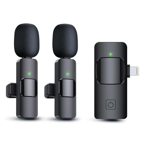 Microfonos Inalambricos Lavalier (2) - con Cancelacion de Ruido Inteligente y Bateria de 7 Horas - Incluye Receptor y Cable de Carga
