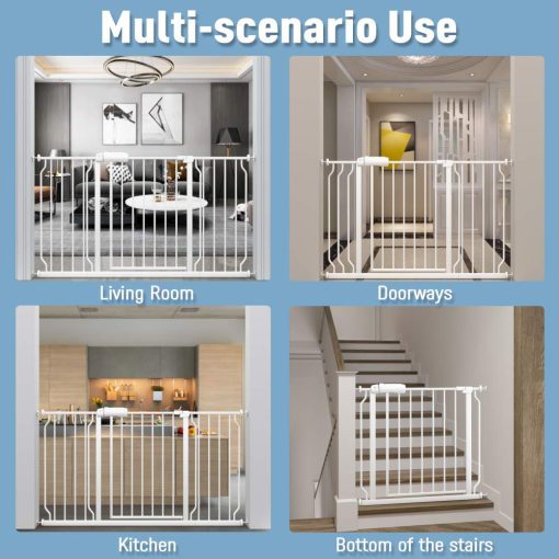 ALLAIBB Puerta de Seguridad Extra Ancha de Metal Blanco para Bebes, Perros y Mascotas con Cierre Automatico Ideal para Escaleras, Puertas, Cocinas y Salas Adecuado para 57.48-62.20 pulgadas - Imagen 5