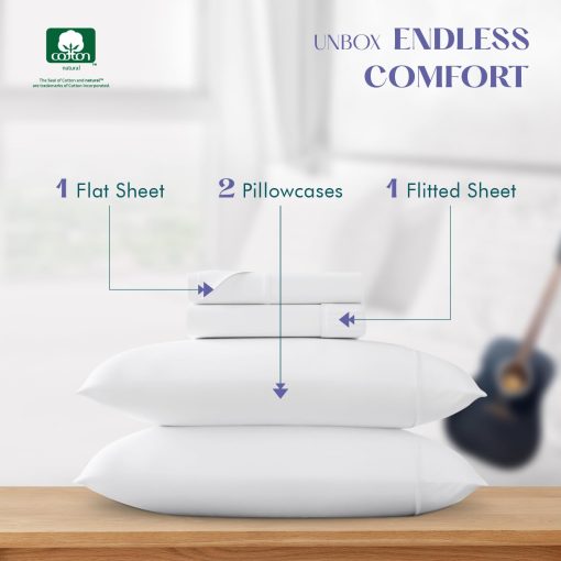 Juego de sabanas de algodon egipcio XOOX Linen 100% California King - 1500 hilos 4 PC Sabanas Cal King de algodon egipcio, Suaves, Sabanas frescas de saten, Sabanas de alto hilo California King - Blanco - Imagen 3