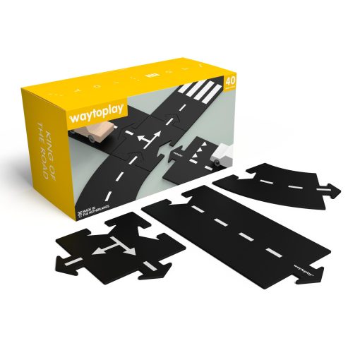Waytoplay King of The Road, Circuito de 40 Piezas para Coches de Juguete - Flexible, Indestructible y Resistente al Agua - Pistas Modulares para Coches - Hecho en Los Paises Bajos
