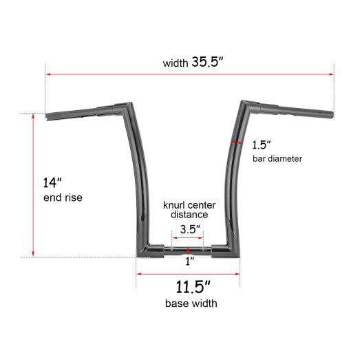 Manillar de 14" para Ape Hangers 1.5 pulgadas Fat Monkey Bar Negro Compatible con Harley Softail Dyna Sportster XL 883 1200 y modelos Road King 1994-2022 y Road Glide 1998-2013 - Imagen 2