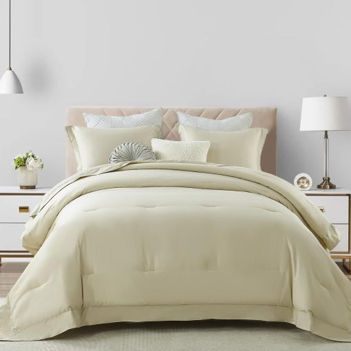 Juego de Edredon King SahSahCasa, Set de Ropa de Cama Esponjoso, Edredon de Algodon 100%, Edredon Acolchado Ligero para Cama King Size, 104" x 90", 3 piezas, Champagne Beige