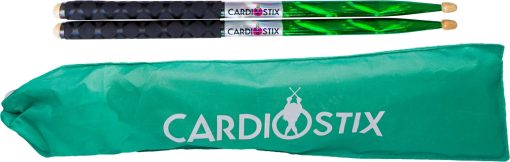 Cardiostix bundle plus Weighted(1 pair) 5oz por par American hickory wood cardio drumsticks 2B 16 Pulgadas de largo con nuevos agarres mejorados | para tamborileo, fitness, ejercicios (Verde/plata/negro)