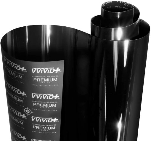 VViViD+ Ultra Gloss Pelicula de Vinilo Negro Brillante para Coche Rollo de Pelicula de Repuesto de Pintura Premium con Tecnologia de Liberacion de Aire Nano, Forro Protector Estirable, Autoadhesivo, Interior Exterior (14ft x 5ft, Negro)