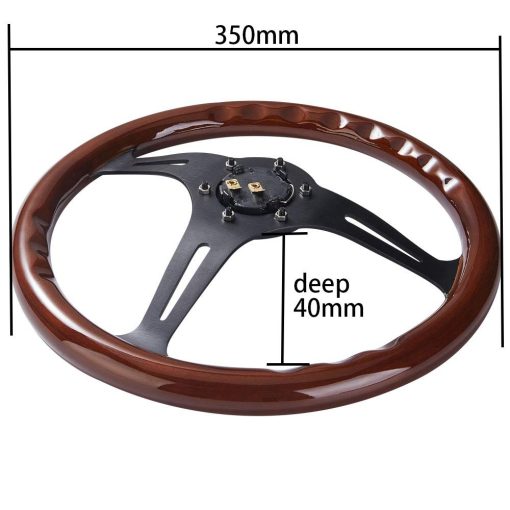 Volante de madera estilo clasico con nostalgia universal de 350 mm (14 pulgadas) Grant con rayos negros y boton de bocina - Imagen 7