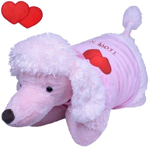Peluche rosa I Love You Pink Love Puppy de Zoopurr Pets | Animal de peluche grande y suave de 19 pulgadas con formas de corazon grabadas y mensaje "I Love You" para ninos, amigos y seres queridos