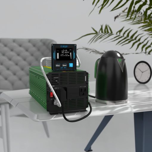 Inversor de Corriente EDECOA 3000 Vatios DC 12V a AC 110V 120V Convertidor 3000W para Coche Camion RV con LCD y Doble Puerto USB Control Remoto (ETRC Remoto) - Imagen 7