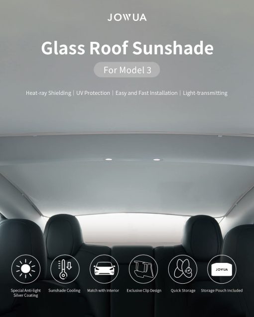 JOWUA Cortina parasol de techo de vidrio compatible con Tesla Reengineered Model 3 2024 solo, Doble tela de malla de alta densidad facil plegado Almacenamiento eclipse - Imagen 2