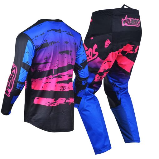 Conjunto de Jersey y Pantalon de Motocross Willbros para Hombres y Mujeres en Rosa y Azul (Jersey XL Pantalones 36) - Imagen 4