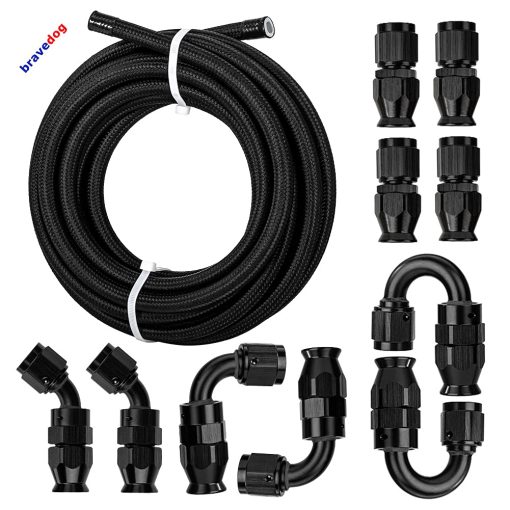 Kit de Manguera de Combustible Universal de Acero Inoxidable Trenzado de PTFE E85 de 16FT 8AN 1/2" de bravedog (Kit de Accesorios Negro) - Imagen 2