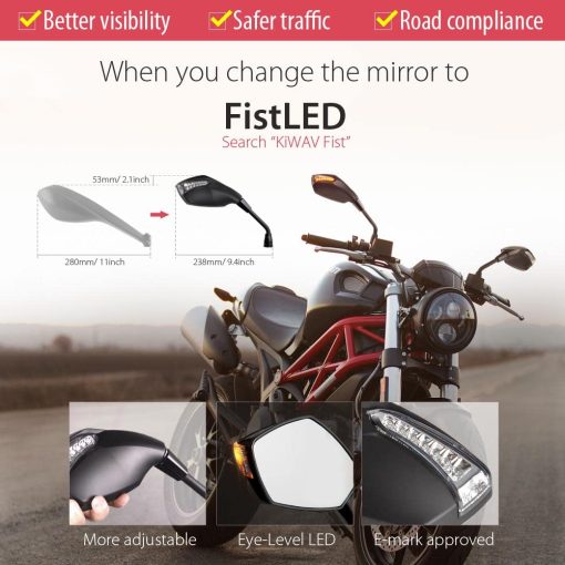 Espejo de Repuesto OEM KiWAV FD-264-2 compatible para Ducati Monster 696 08'~ Negro 1 Pieza Lado Izquierdo - Imagen 3