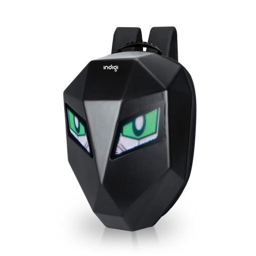 Mochila de Motocicleta con Armazon Rigido y LED Dos Ojos, Bolsa para Casco Expandible con LED para Viajes Diarios y Deportes al Aire Libre (Negro, Grande)