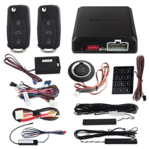 Alarma de coche EASYGUARD EC002-V-NS de entrada sin llave pasiva PKE con arranque por boton de encendido, arranque remoto del motor, teclado tactil de contrasena de entrada, y alarma de vibracion DC12V