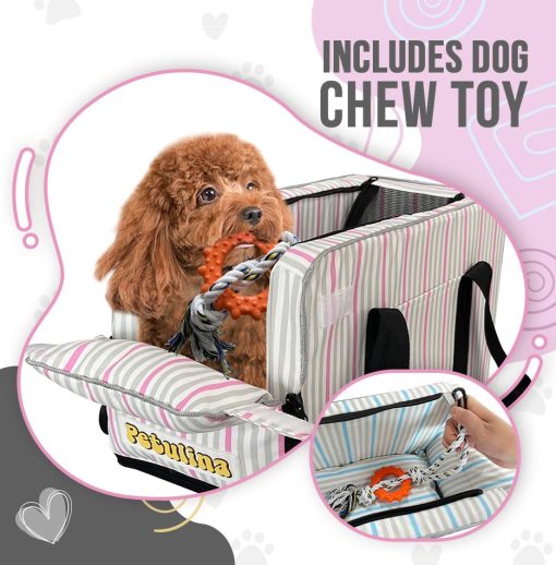 Asiento de coche para perros pequenos con juguete incluido, asiento de coche para perros, asiento de coche para cachorros, asiento de coche para perros de consola lavable, apoyabrazos para coche incluido con sujeciones de seguridad y juguete para perros por PETULINA (Rosa) - Imagen 3