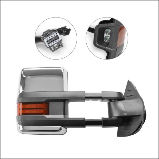 Espejos de Remolque de Repuesto Perfit Zone para CHEVROLET Silverado SIERRA 2007-2014, CON CALEFACCIoN, SEnAL aMBAR, Lampara de Claridad, CROMADO (CONJUNTO DE PARES) - Imagen 4