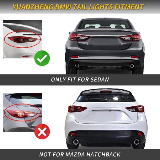 VLAND Luces traseras LED secuenciales completas compatibles con [Mazda 3 Axela 2014-2018] Conjunto de lampara trasera LED para freno y marcha atras, YAB-AL-0317 (Ahumado) [No apto para Hatchback] - Imagen 8