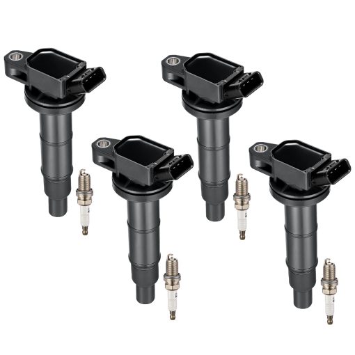 Bobina de encendido UF333 y bujia 7092 compatible con 2.4L L4 Scion Toyota TC Camry Corolla Highlander Matrix RAV4 Solara Lexus HS250h Scion xB tC Pontiac Vibe, Conjunto de 4
