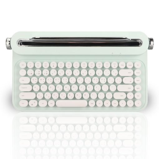 Teclado inalambrico de maquina de escribir de 86 teclas, Teclado retro con soporte integrado, Teclado Bluetooth con lindas teclas redondas para multiples dispositivos para PC (verde menta)