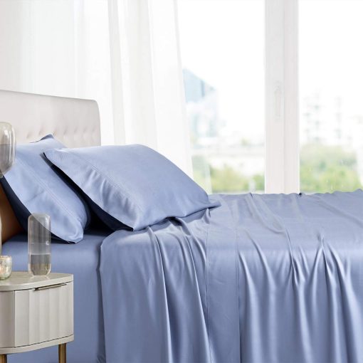 Juego de sabanas Royal Hotel Bedding 100% Viscosa Natural Hechas de Bambu, Sabanas Refrescantes, Sabanas Transpirables y Fundas de Almohada, Set de 5 Piezas - Tamano Ajustable California King - Split-Cal-King - Periwinkle