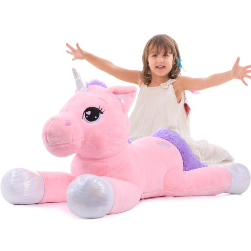 Peluche Grande de Unicornio Lanmore Juguetes Suaves de Unicornio Almohada de Peluche para Ninas Rosa 43"