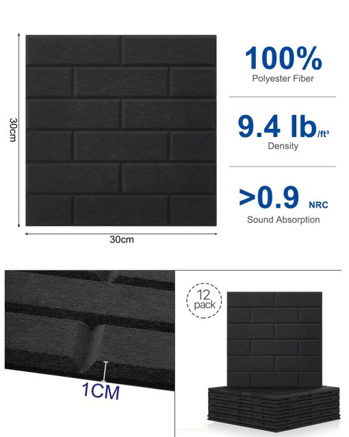 Paneles acusticos autoadhesivos de paneles de pared a prueba de sonido 18 Pack Paneles de pared de ladrillo Panel absorbente de sonido Paneles de amortiguacion de sonido de alta densidad para decoracion de pared y tratamiento acustico 12"12"0.4" - Imagen 3