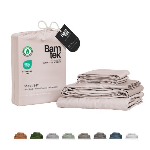 Juego de sabanas de bambu Bamtek 100% viscosa para cama King, Juego de sabanas super suaves para cama King, 4 piezas de sabanas refrigerantes para dormilones calientes, Juego de sabanas de tamano King cultivadas organicamente, Juego de sabanas tamano King - Blush (76x80x18 pulgadas)