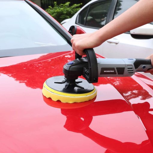 Pulidora Buffer WORKPRO - 7 pulgadas para coche con 4 almohadillas de pulido y pulido, 6 velocidades variables 1000-3800 RPM, mango desmontable, ideal para detallado de coches, lijado, pulido, encerado - Imagen 2