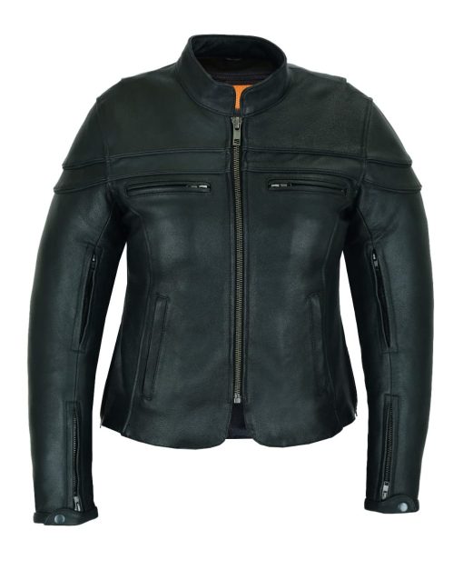 Chaqueta de Moto de Cuero para Mujer en Negro Vance Leather USA de Cuero de Vaca Encerado Suave Deportiva Crossover Biker (Grande)