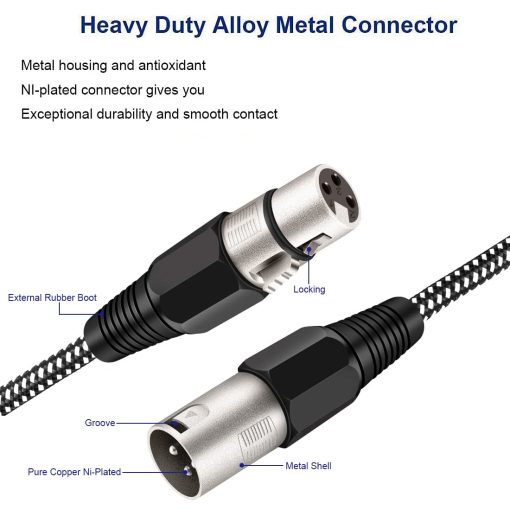 Cable XLR KINXIYU de 30 FT, 3 Pin Trenzado de Nylong Balanceado XLR Macho a Hembra para Microfono DMX (Conductores de Cobre Puro) - Imagen 2