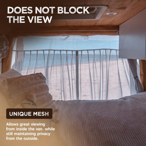 Cortinas y Mosquitero Boho-Chic Blanco para Mercedes-Benz Sprinter Altura Media/Alta, Ford Transit y Otros Campervans, Mosquitera para Puerta Trasera con Cierre de Cremallera Central - Imagen 7