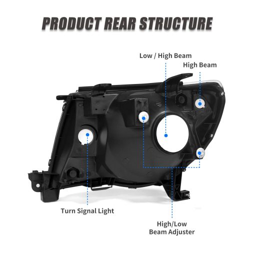 Conjunto de faros ADCARLIGHTS Compatible con Toyota Tacoma Pickup Truck 2005 2006 2007 2008 2009 2010 2011 Ensamblaje de Faros en Carcasa Cromada Reflector ambar Lado del Conductor y del Pasajero - Imagen 7