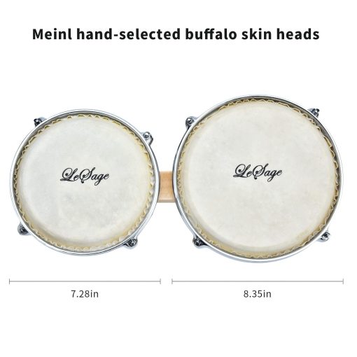 Bongos LeSage para Ninos y Adultos Principiantes 7 y 8 Pulgadas Set de Bongo de Madera Natural Cabeza de Piel Real con Llave de Afinacion Bateria Bongo - Imagen 4