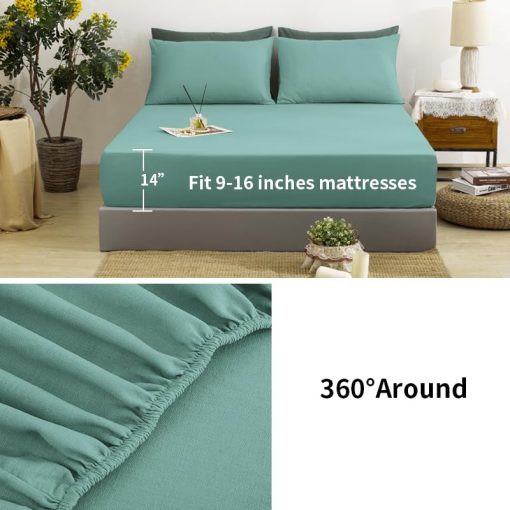 Juego de sabanas de lino TUMEI 100% tamano King - 4 piezas de ropa de cama King Sabanas de lino suaves, transpirables y duraderas Juego de sabanas ajustables y sabana plana y 2 fundas de almohada, tamano King en azul oceano - Imagen 3