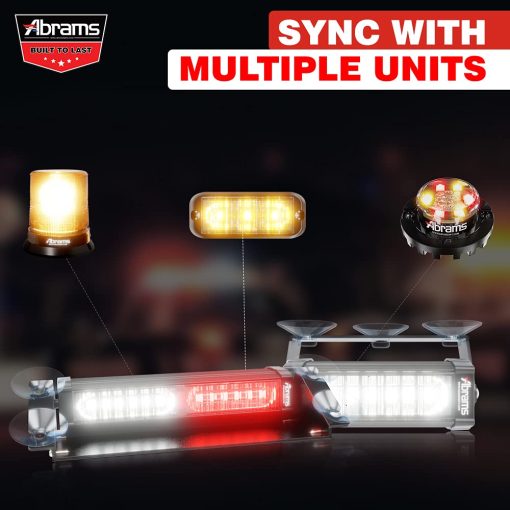 Barra de luz estroboscopica de advertencia de parabrisas y cubierta para vehiculos funerarios y camiones Abrams Focus 2X Series (Purpura/Blanco) 36W - 12 LED - Imagen 5