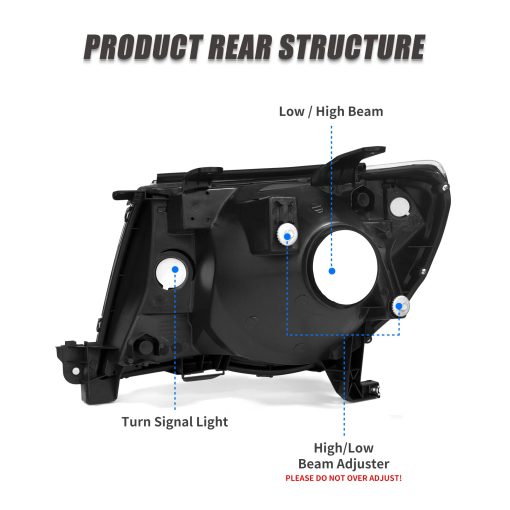 Conjunto de faros ADCARLIGHTS Compatible con Toyota Tacoma Pickup Truck 2005 2006 2007 2008 2009 2010 2011 Ensamblaje de Faros en Carcasa Cromada Reflector ambar Lado del Conductor y del Pasajero - Imagen 5