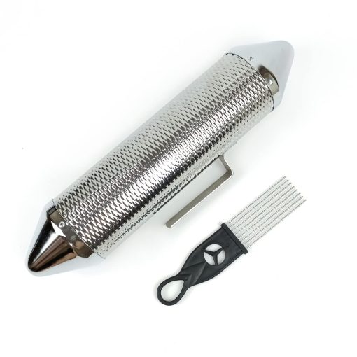Guiro metalico LOONELO, Instrumento de percusion de acero inoxidable Herramienta de entrenamiento con raspador, Shaker de guiro Acompanamiento de banda musical de percusion latina (Plata-15X3inch)