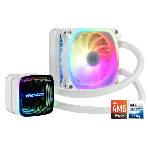 Enfriador de liquido para CPU Enermax Aquafusion ADV 120 Blanco A-RGB - Espejo Infinito, Radiador de 120mm, Ventilador ARGB PWM de 120mm, Compatible con AMD AM5/Intel LGA1700, Garantia de 5 Anos