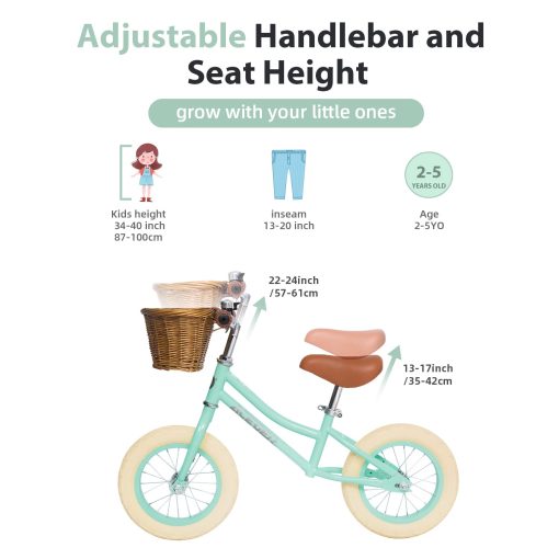 Bicicleta de Equilibrio para Ninos ACEGER 12" con Canasta, sin Pedales Bicicleta Infantil para Aprender a Equilibrarse y Fortalecer Piernas, Marco Duradero y Asiento Ajustable sin Herramientas, Regalo para Ninos de 2-5 Anos - Imagen 4