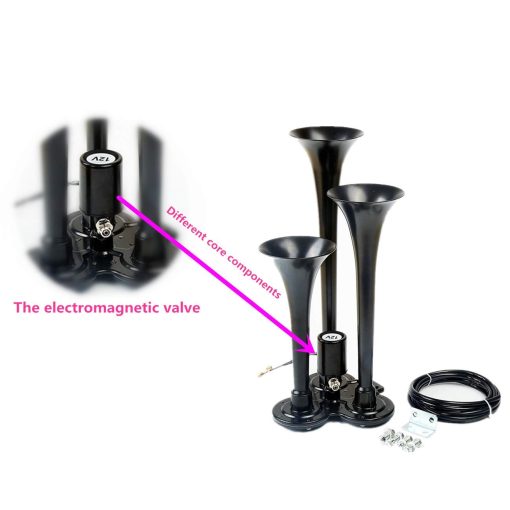 Claxon para coche Viping Air Horn 160DB Tres tubos negro La valvula electromagnetica electrovalvula Control electronico bocina coche Electrica impermeable altavoz coche para cualquier vehiculo de 12V camion Lorry carro barco - Imagen 5