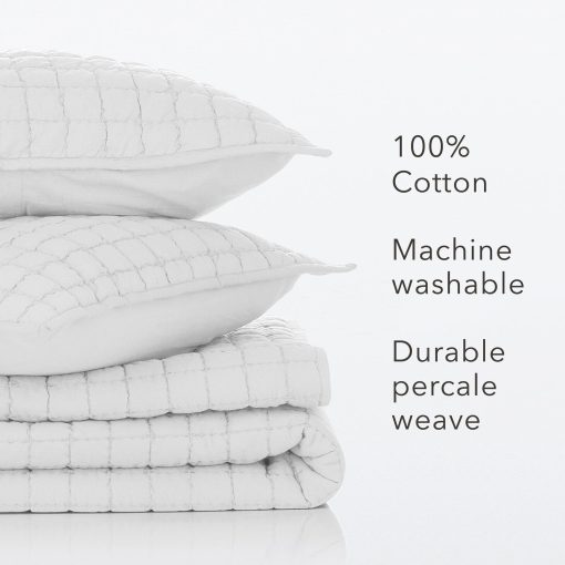 Set de Edredon Texturizado de Algodon Todo-El-Ano de Nate Home by Nate Berkus | Ropa de Cama Transpirable y Comoda de mDesign - Tamano Completo/Queen - 1 Edredon/2 Fundas de Almohada, Nieve (Blanco) - Imagen 5