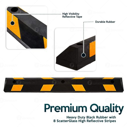 Topes de Estacionamiento de Goma Pesados ??Grandes de Zone Tech - 72” Calidad Premium Tope de Rueda de Coche de Garaje Profesional con Cinta Reflectante Amarilla para Coche, Camion, Remolque y RV - Imagen 2