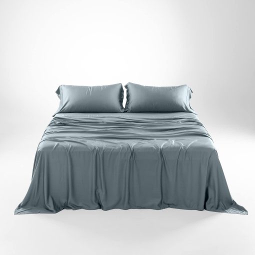 Juego de sabanas King Size Olive + Crate Luxury Series 100% Tencel Eucalyptus - 4PC Sabanas de cama super suaves y frescas | Bolsillo profundo de 18'' Sabana plana, ajustada y 2 fundas de almohada Azul Basalto - Imagen 4