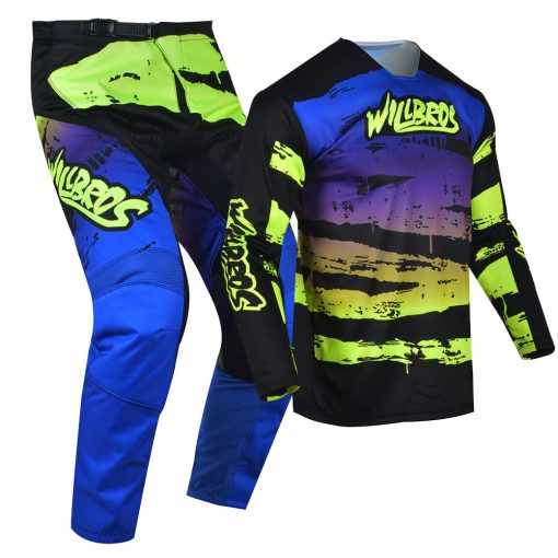 Conjunto de Jersey y Pantalon Willbros para Motocross MX Gear para Hombres Motocicleta Offroad Dirt Bike Ciclismo Carreras BMX ATV Amarillo Azul (Jersey XL Pantalones 36) - Imagen 2