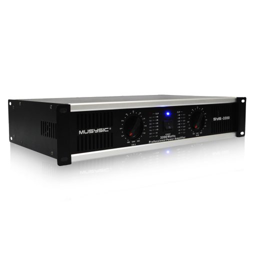 Amplificador de Potencia de 2 Canales MUSYSIC - Sonido Libre de Distorsiones y Claro - Amplificadores Profesionales de Montaje en Rack de 2U para DJs/Expertos/Eventos con Tecnologia ATR/Entradas XLR y 1/4 de Pulgada - 3200 Watts